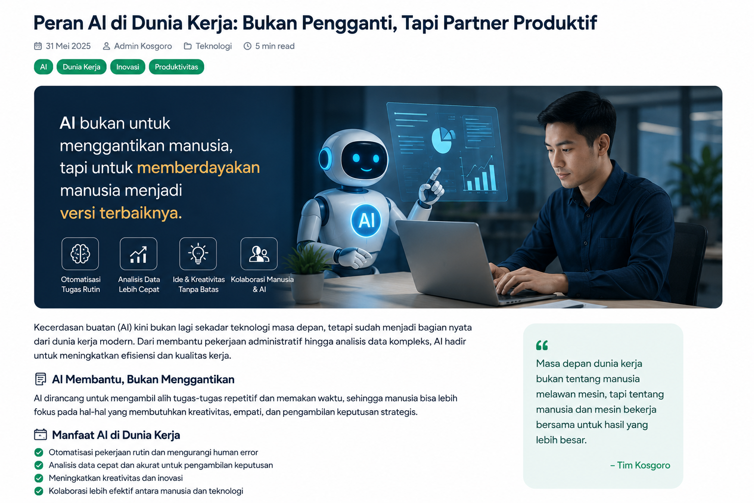 Peran AI di Dunia Kerja: Bukan Pengganti, Tapi Partner Produktif